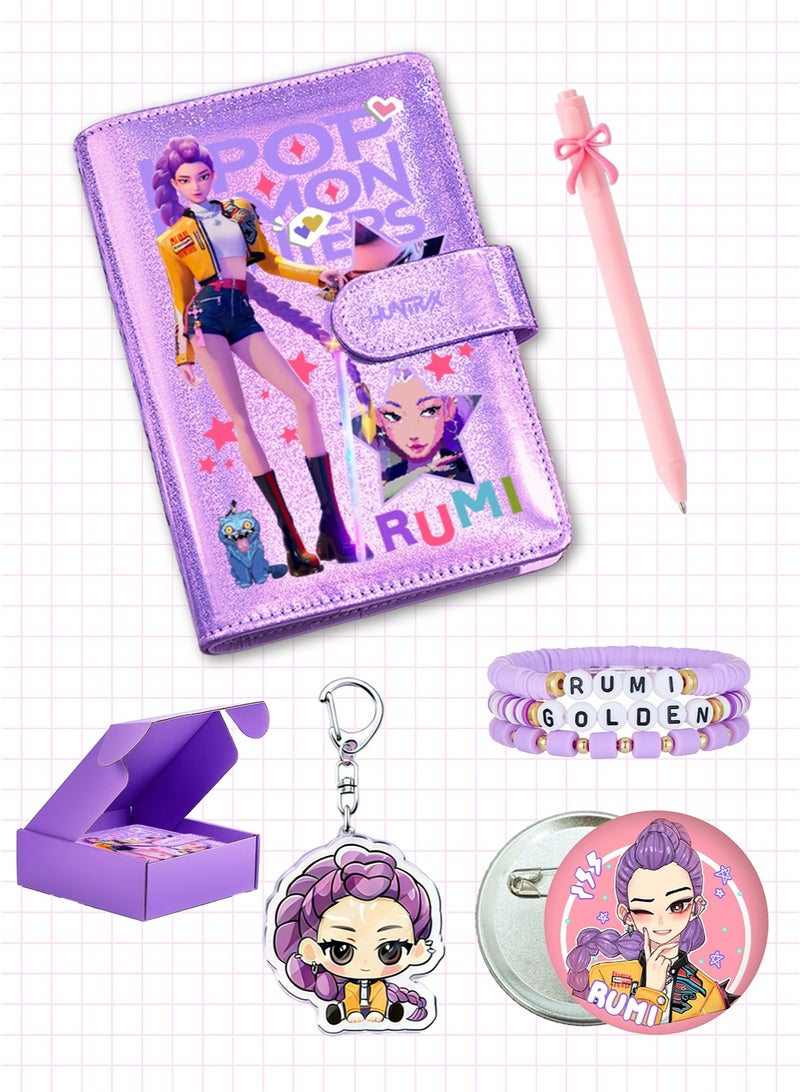 K-pop Demon Hunters Anime Stationery & Accessories Gift Bundle for Girls — Notebook, Bow Gel Pen, Cute Bracelet, Acrylic Keychain, Button Badge - Image 1